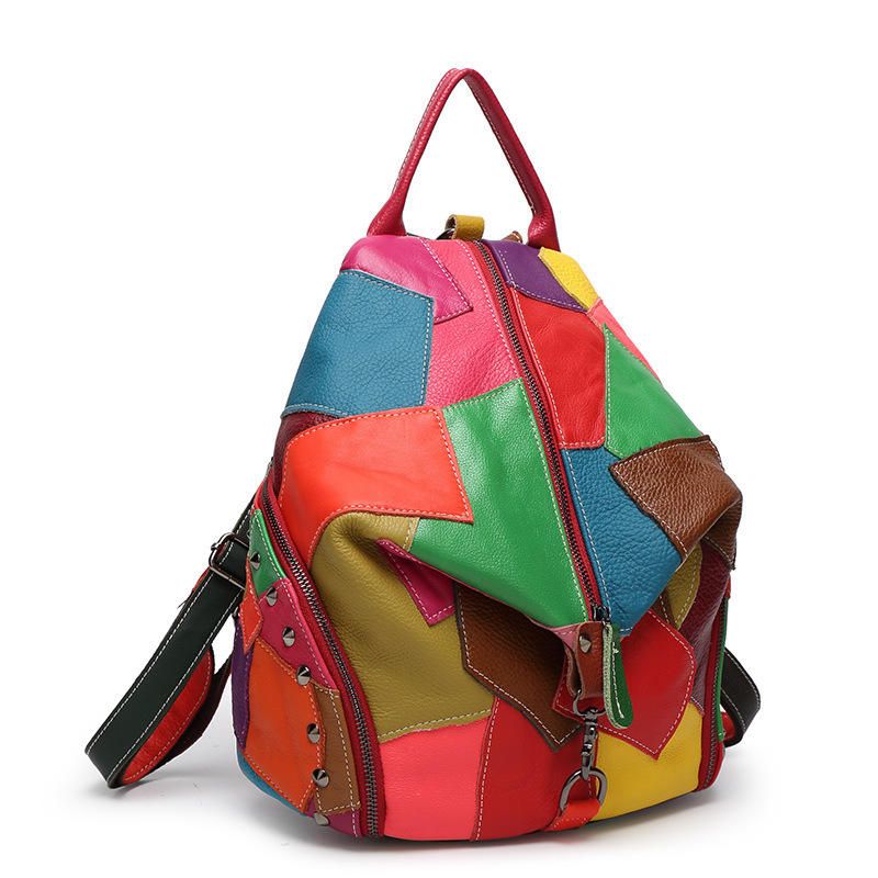 Mujeres Casual Patchwork Cuero Genuino Bolsos De Hombro De Gran Capacidad Bolsos Cruzados