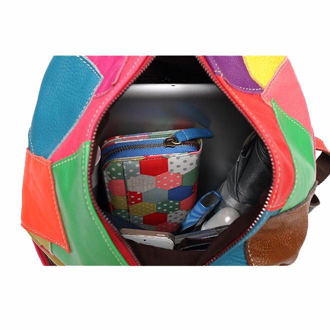 Mujeres Casual Patchwork Cuero Genuino Bolsos De Hombro De Gran Capacidad Bolsos Cruzados