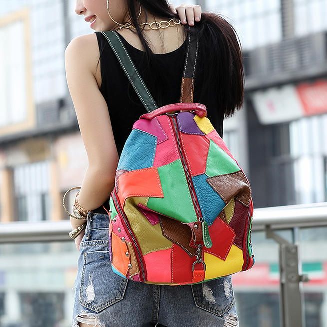 Mujeres Casual Patchwork Cuero Genuino Bolsos De Hombro De Gran Capacidad Bolsos Cruzados