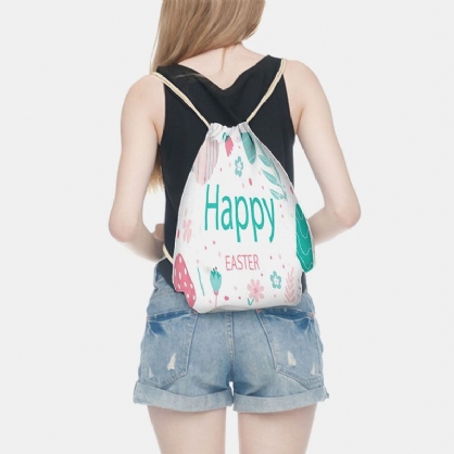 Mujeres Nylon Lindo Conejo Huevos Coloridos Feliz Pascua Drawsting Bolsa De Regalo Mochila