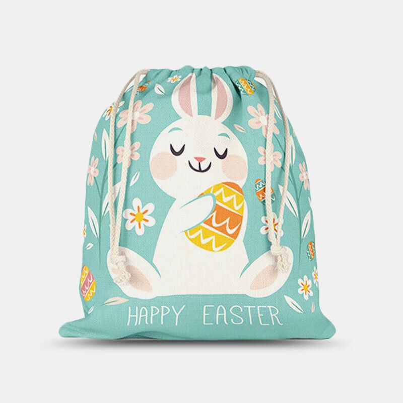 Mujeres Nylon Lindo Conejo Huevos Coloridos Feliz Pascua Drawsting Bolsa De Regalo Mochila