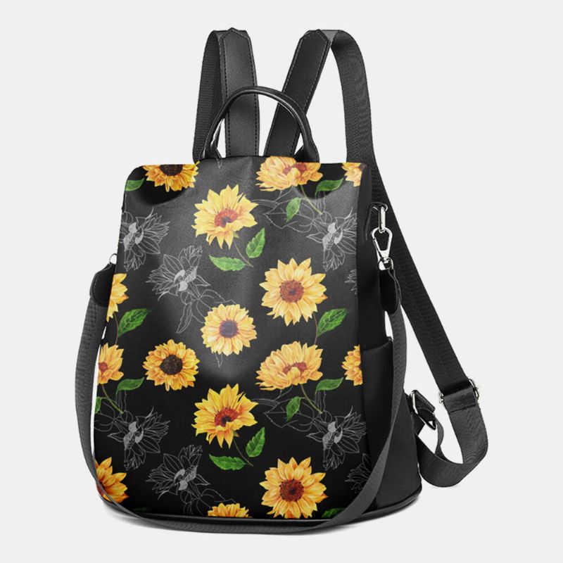 Mujeres Nylon Patrón De Girasol Estampado De Gran Capacidad Mochila De Transporte Múltiple Bandolera Bolsos