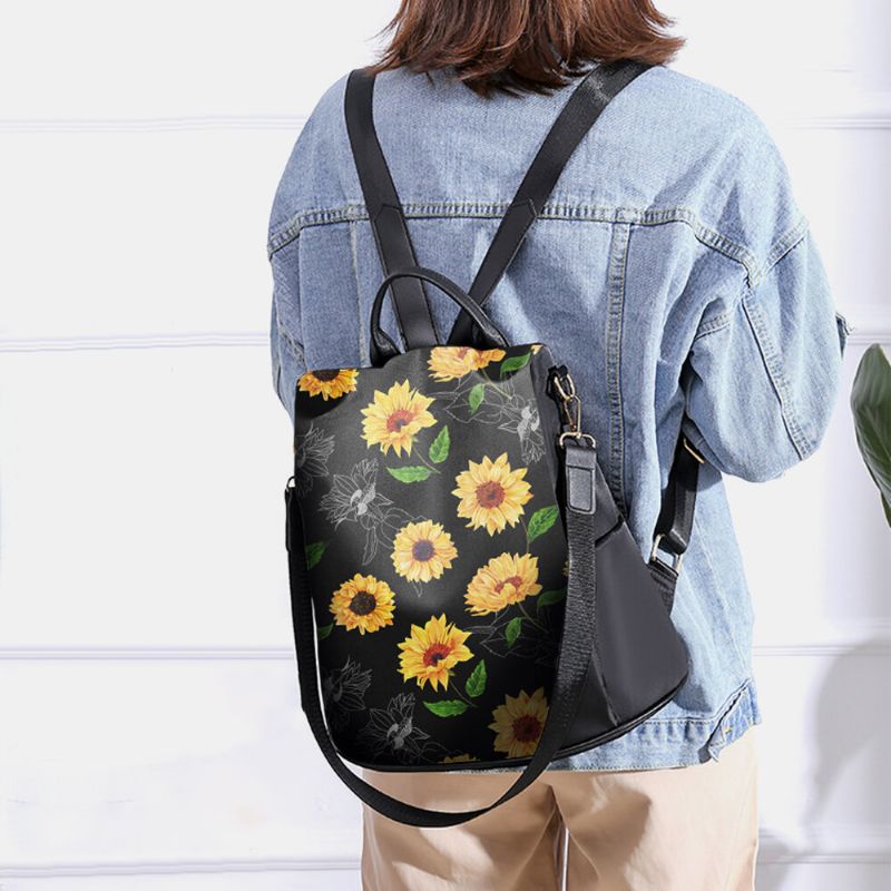 Mujeres Nylon Patrón De Girasol Estampado De Gran Capacidad Mochila De Transporte Múltiple Bandolera Bolsos