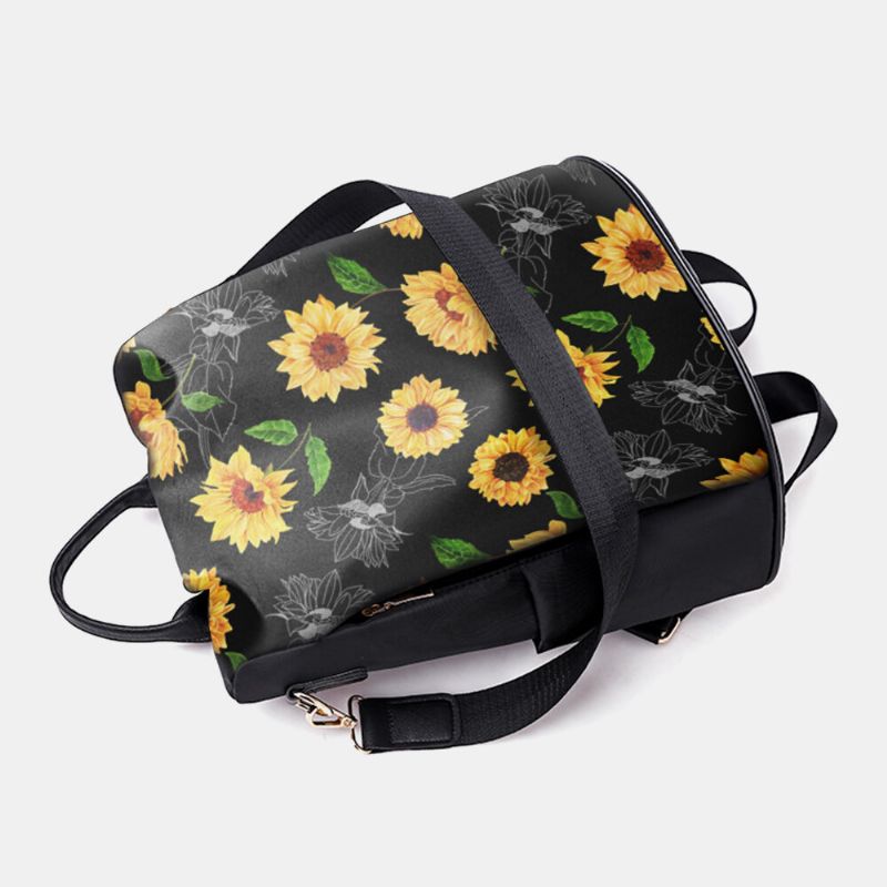 Mujeres Nylon Patrón De Girasol Estampado De Gran Capacidad Mochila De Transporte Múltiple Bandolera Bolsos