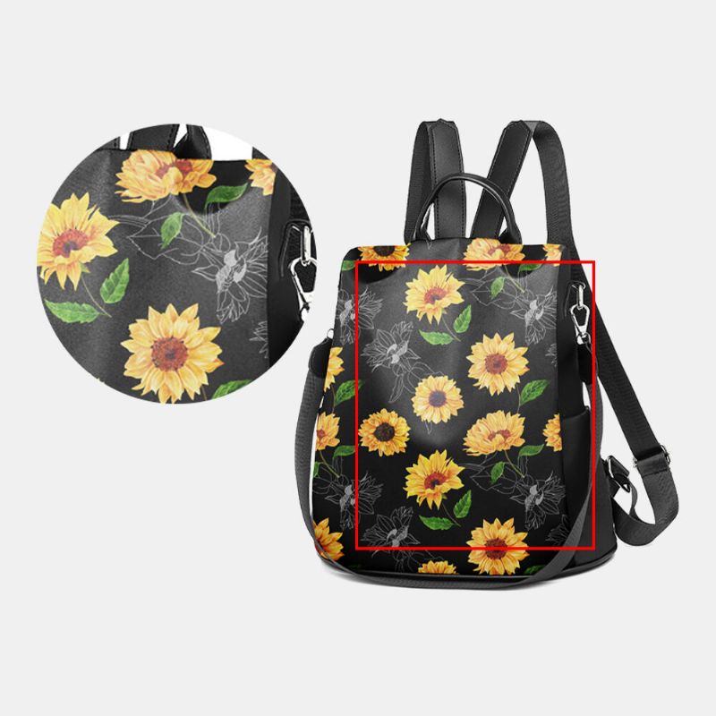 Mujeres Nylon Patrón De Girasol Estampado De Gran Capacidad Mochila De Transporte Múltiple Bandolera Bolsos