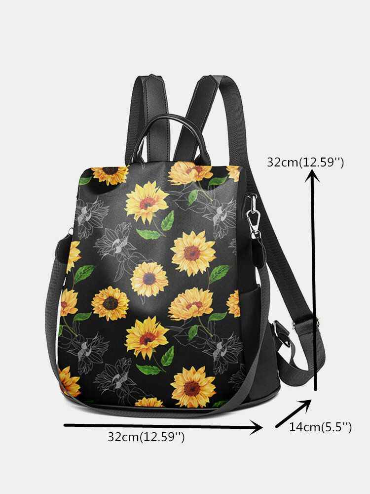 Mujeres Nylon Patrón De Girasol Estampado De Gran Capacidad Mochila De Transporte Múltiple Bandolera Bolsos