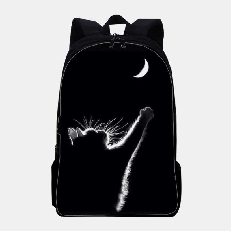 Mujeres Oxford Cloth Casual Cute Black Cat Back View Y Moon Printing School Bag Mochila