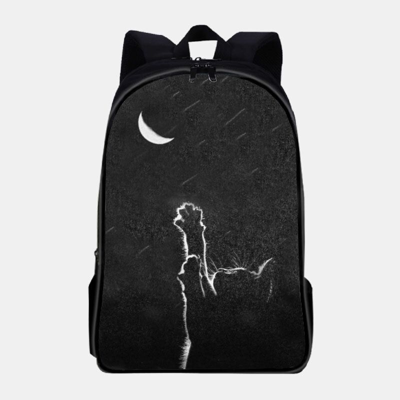 Mujeres Oxford Cloth Casual Cute Black Cat Back View Y Moon Printing School Bag Mochila