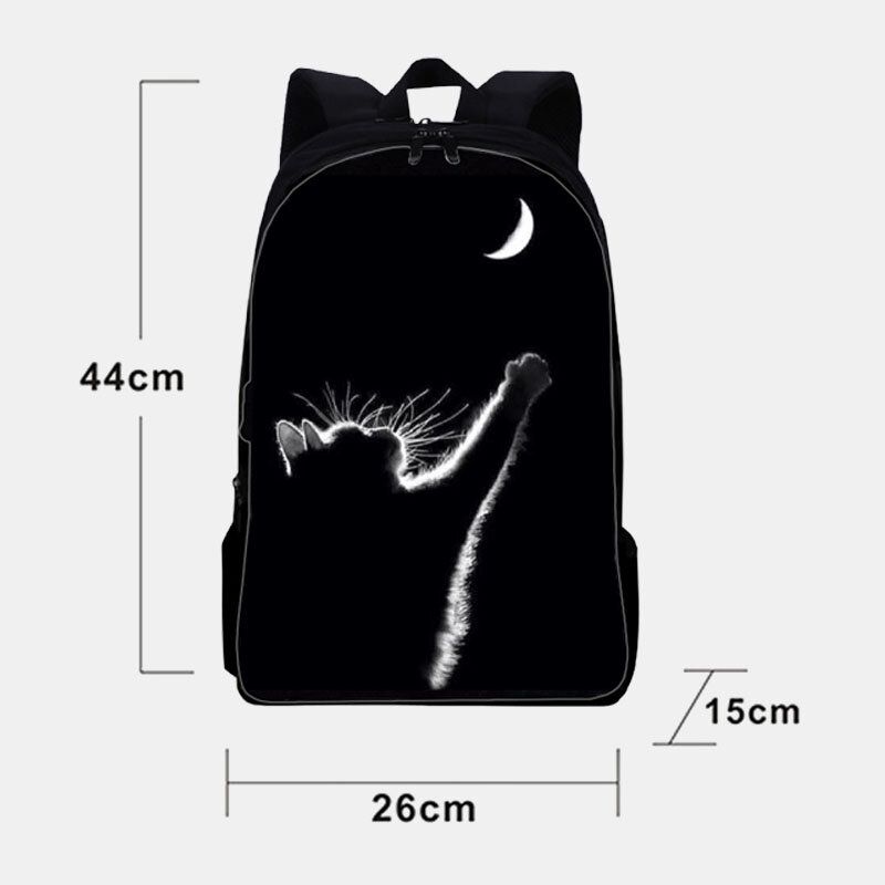 Mujeres Oxford Cloth Casual Cute Black Cat Back View Y Moon Printing School Bag Mochila