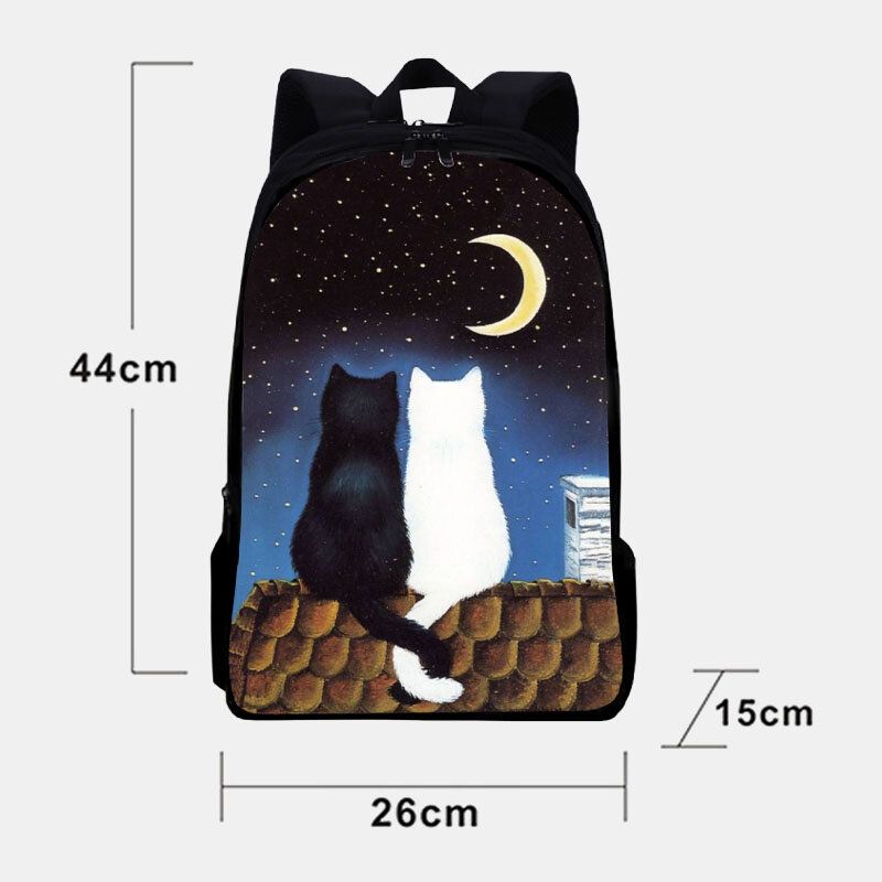 Mujeres Oxford Cloth Casual Cute Lover Cats Night View Impresión Mochila Escolar Mochila