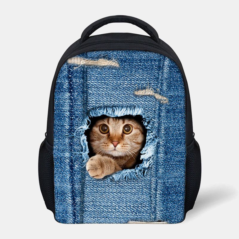 Niño Unisex 3d Animal Creativo Dibujos Animados Lindo Gato Imprimir Casual Mochila Al Aire Libre Mochila