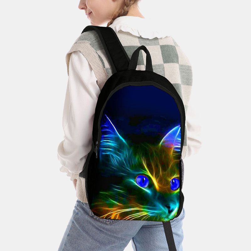 Unisex Oxford Fluorescence Luminous Cat Pattern Mochila Escolar De Gran Capacidad