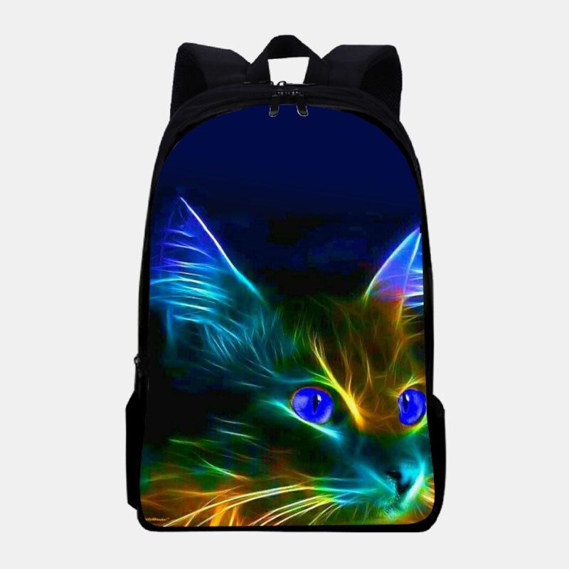 Unisex Oxford Fluorescence Luminous Cat Pattern Mochila Escolar De Gran Capacidad