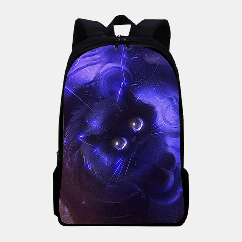 Unisex Oxford Fluorescence Luminous Cat Pattern Mochila Escolar De Gran Capacidad