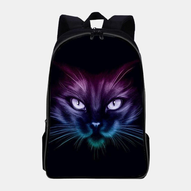 Unisex Oxford Fluorescence Luminous Cat Pattern Mochila Escolar De Gran Capacidad