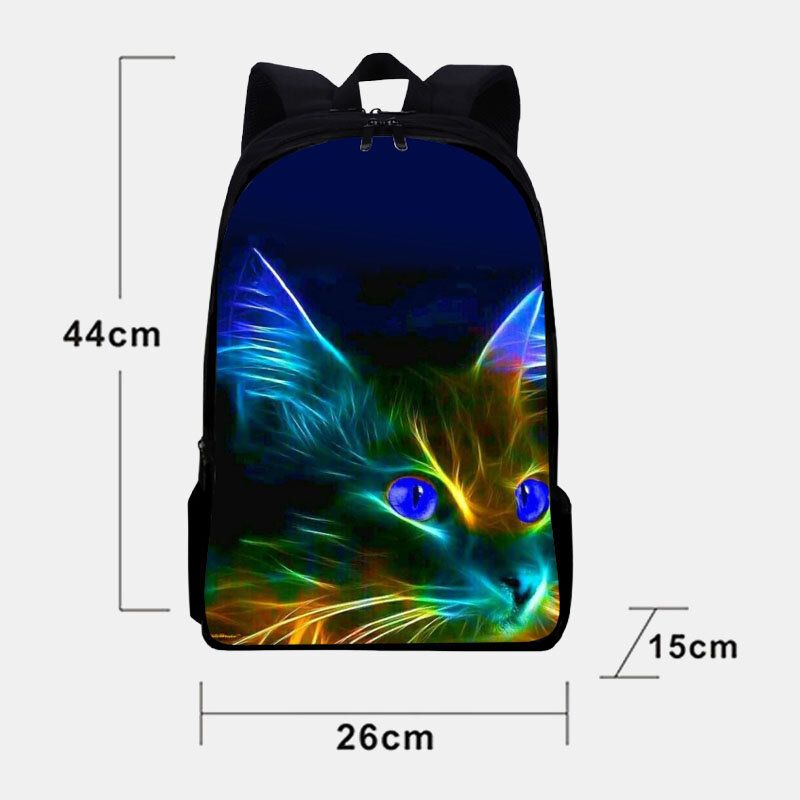 Unisex Oxford Fluorescence Luminous Cat Pattern Mochila Escolar De Gran Capacidad