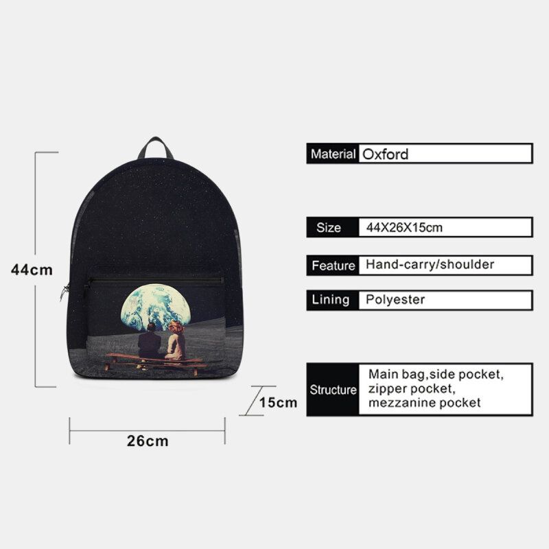 Unisex Oxford Protección Del Medio Ambiente Planetas Espaciales Tierra Y Luna Imprimir Mochila Escolar Mochila