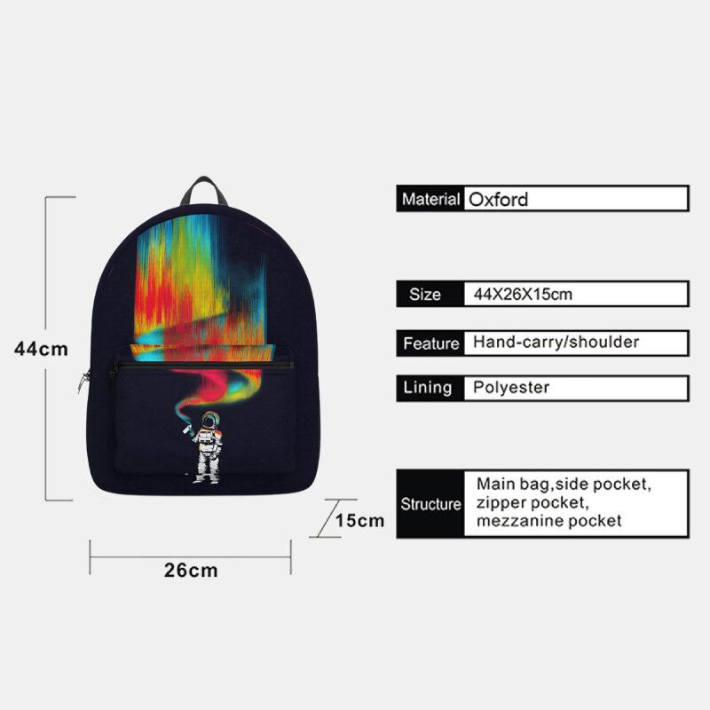 Unisex Oxford Space Astronaut Y Aurora Pattern Print Casual Personalidad Mochila Escolar Mochila