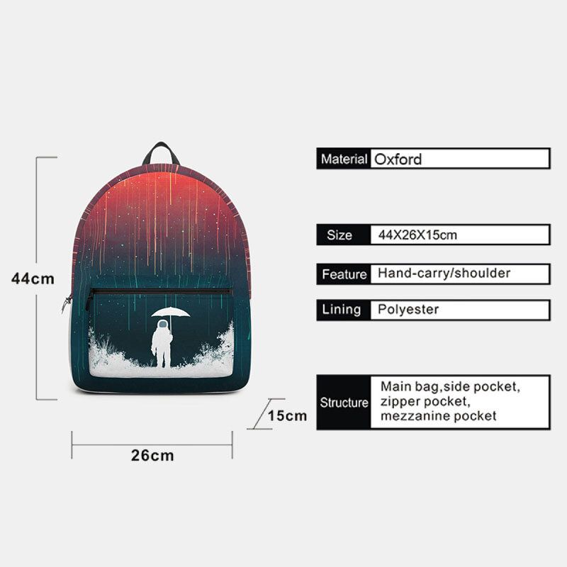 Unisex Oxford Space Astronaut Y Meteor Shower Pattern Print Casual Personalidad Estética Mochila Escolar Mochila