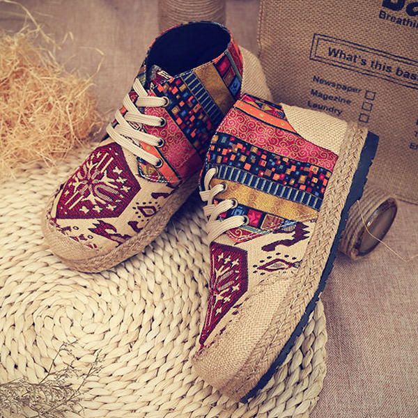 Botines De Lona Con Estampado De Colores Vintage Para Mujer