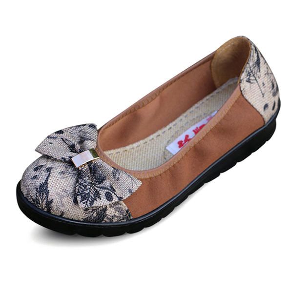 Bowknot Slip On Casual Mocasines Planos Con Punta Redonda Para Mujer