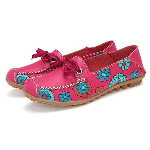 Flower Mujer Flat Casual Outdoor Soft Comfortable Leather Mocasines Con Cordones Zapatos