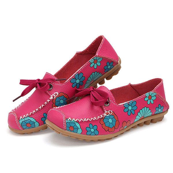 Flower Mujer Flat Casual Outdoor Soft Comfortable Leather Mocasines Con Cordones Zapatos