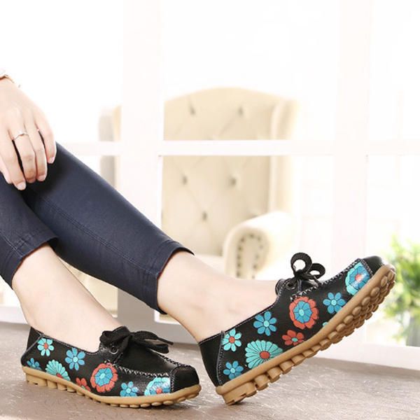 Flower Mujer Flat Casual Outdoor Soft Comfortable Leather Mocasines Con Cordones Zapatos