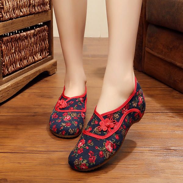 Folkways Flower Buckle Zapatos Planos Casuales De Punta Redonda Para Mujer