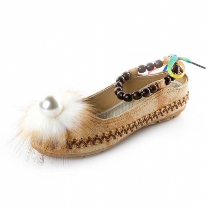 Folkways Style Pearl Decor Sandalias Planas Con Correa En El Tobillo Zapatos