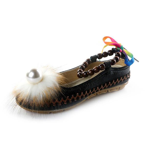 Folkways Style Pearl Decor Sandalias Planas Con Correa En El Tobillo Zapatos