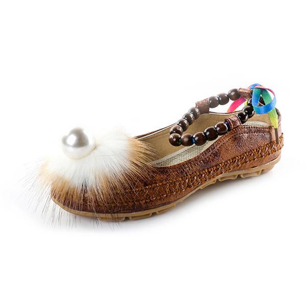 Folkways Style Pearl Decor Sandalias Planas Con Correa En El Tobillo Zapatos