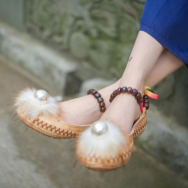 Folkways Style Pearl Decor Sandalias Planas Con Correa En El Tobillo Zapatos