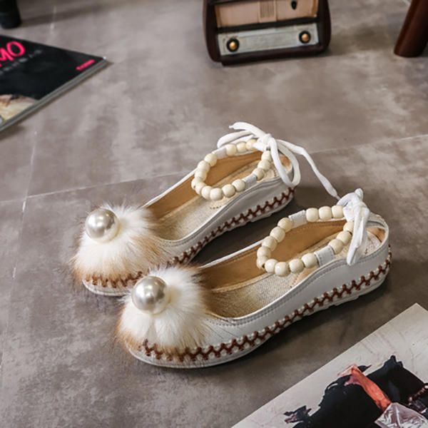 Folkways Style Pearl Decor Sandalias Planas Con Correa En El Tobillo Zapatos