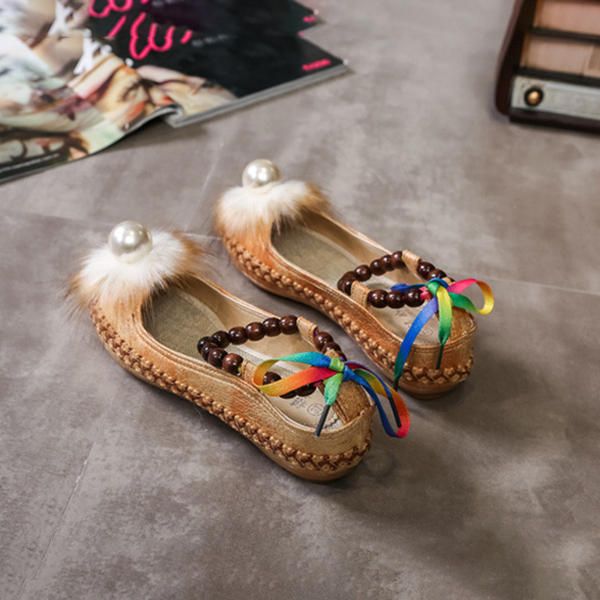 Folkways Style Pearl Decor Sandalias Planas Con Correa En El Tobillo Zapatos