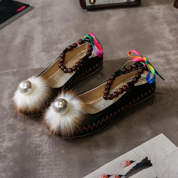 Folkways Style Pearl Decor Sandalias Planas Con Correa En El Tobillo Zapatos