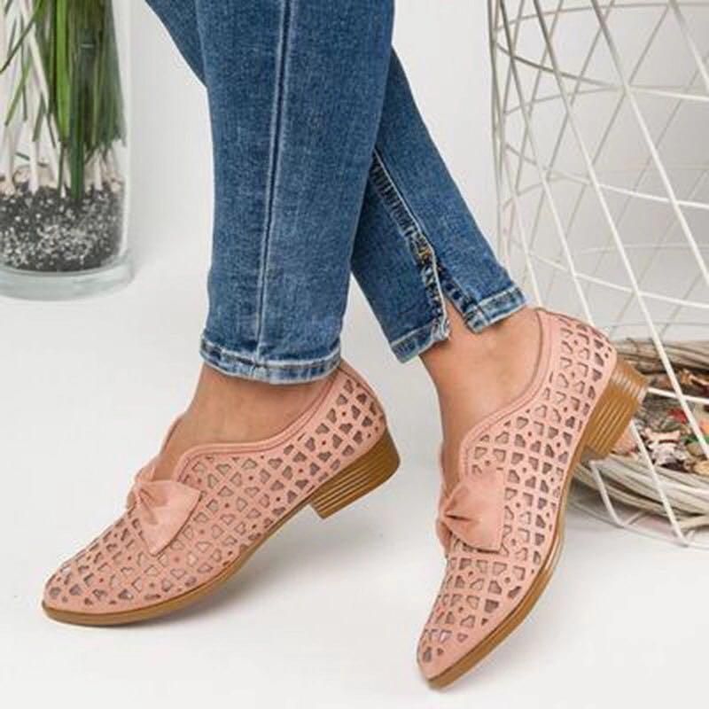 Mocasines Blancos Huecos Con Nudo De Mariposa Informal Para Mujer De Talla Grande