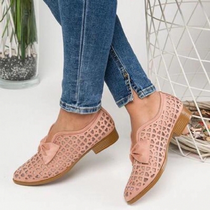 Mocasines Blancos Huecos Con Nudo De Mariposa Informal Para Mujer De Talla Grande