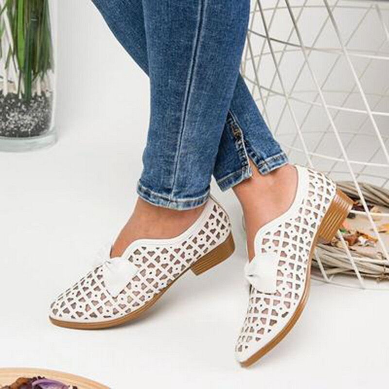 Mocasines Blancos Huecos Con Nudo De Mariposa Informal Para Mujer De Talla Grande