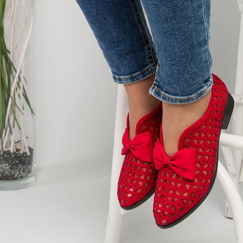 Mocasines Blancos Huecos Con Nudo De Mariposa Informal Para Mujer De Talla Grande