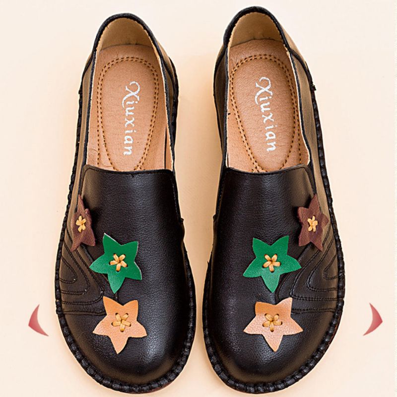 Mocasines Casuales De Piel Suave Con Estrella Plana Para Mujer