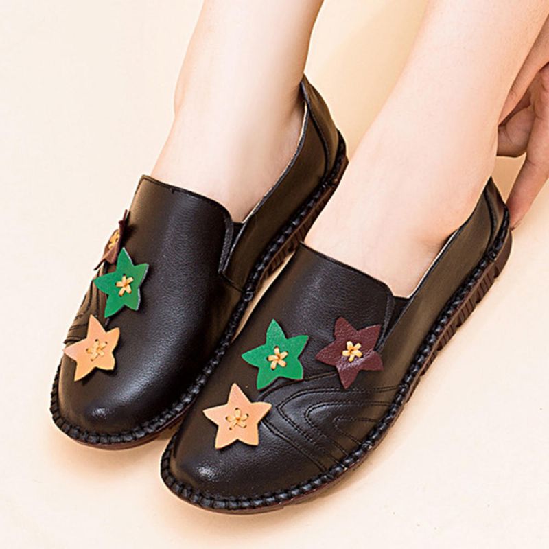 Mocasines Casuales De Piel Suave Con Estrella Plana Para Mujer