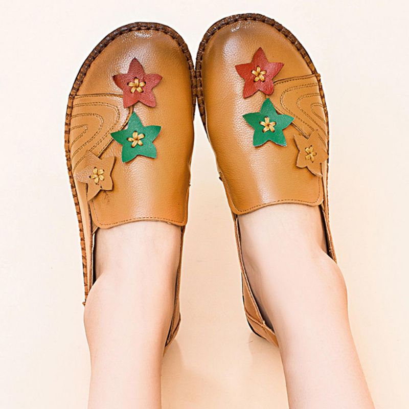 Mocasines Casuales De Piel Suave Con Estrella Plana Para Mujer