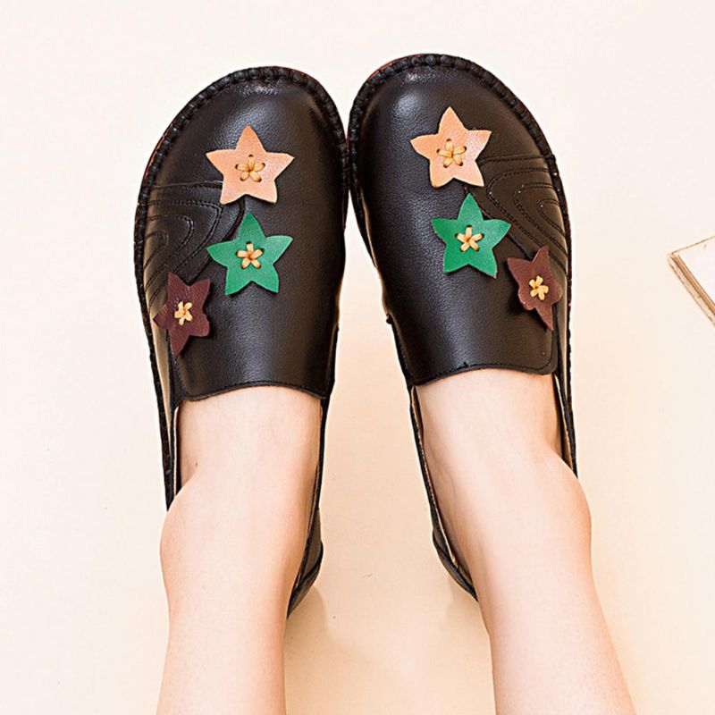 Mocasines Casuales De Piel Suave Con Estrella Plana Para Mujer