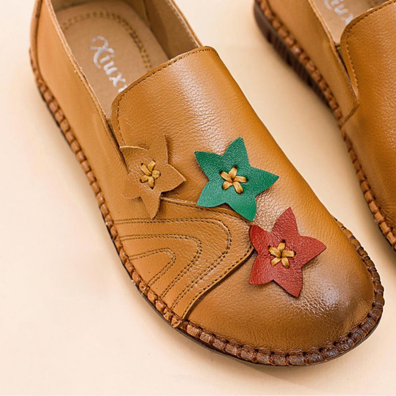 Mocasines Casuales De Piel Suave Con Estrella Plana Para Mujer