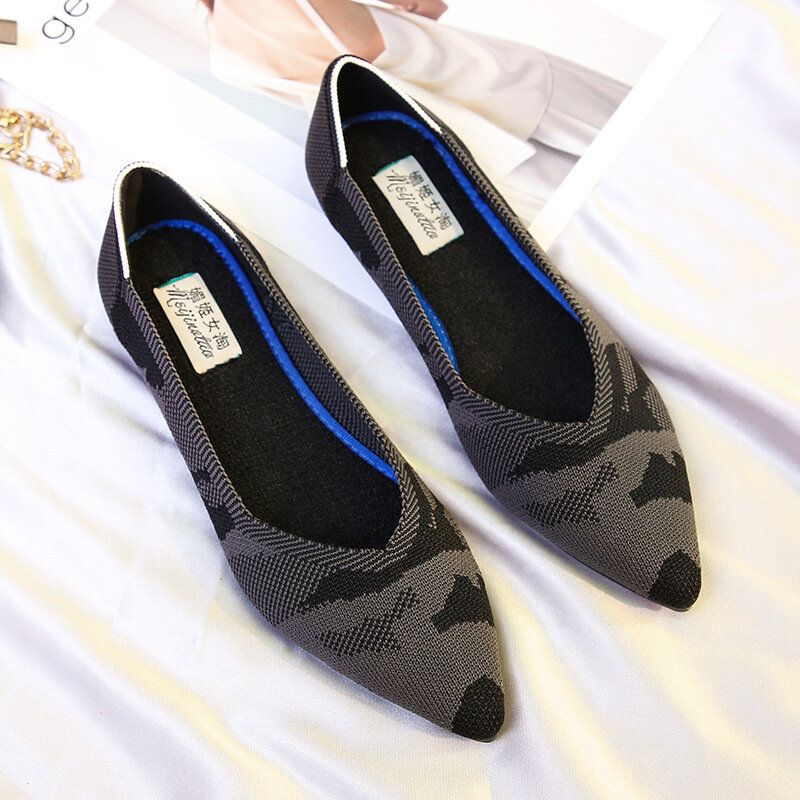 Mocasines Casuales De Suela Suave Vamp De Punto Puntiagudo Para Mujer