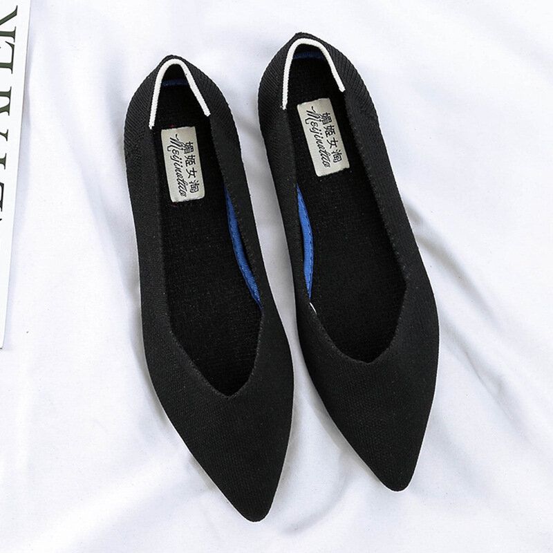 Mocasines Casuales De Suela Suave Vamp De Punto Puntiagudo Para Mujer