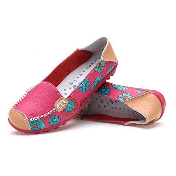 Mocasines De Cuero Con Flores Florales De Gran Tamaño Para Mujer Mocasines Planos Zapatos De Ballet Suaves Planos Con Punta Redonda