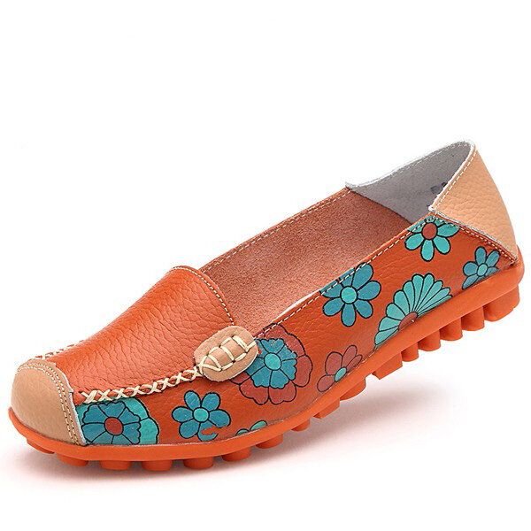 Mocasines De Cuero Con Flores Florales De Gran Tamaño Para Mujer Mocasines Planos Zapatos De Ballet Suaves Planos Con Punta Redonda