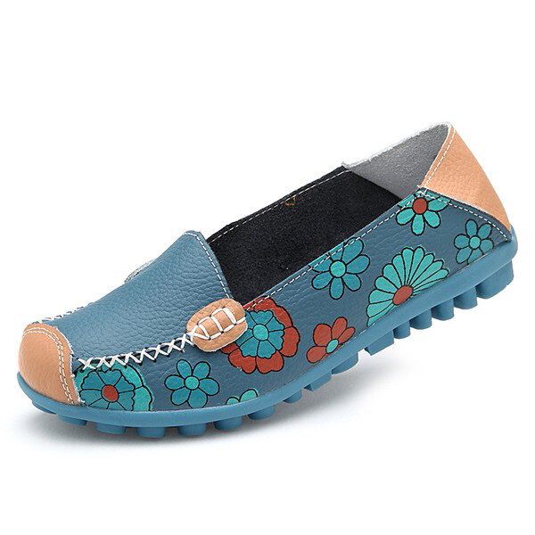 Mocasines De Cuero Con Flores Florales De Gran Tamaño Para Mujer Mocasines Planos Zapatos De Ballet Suaves Planos Con Punta Redonda